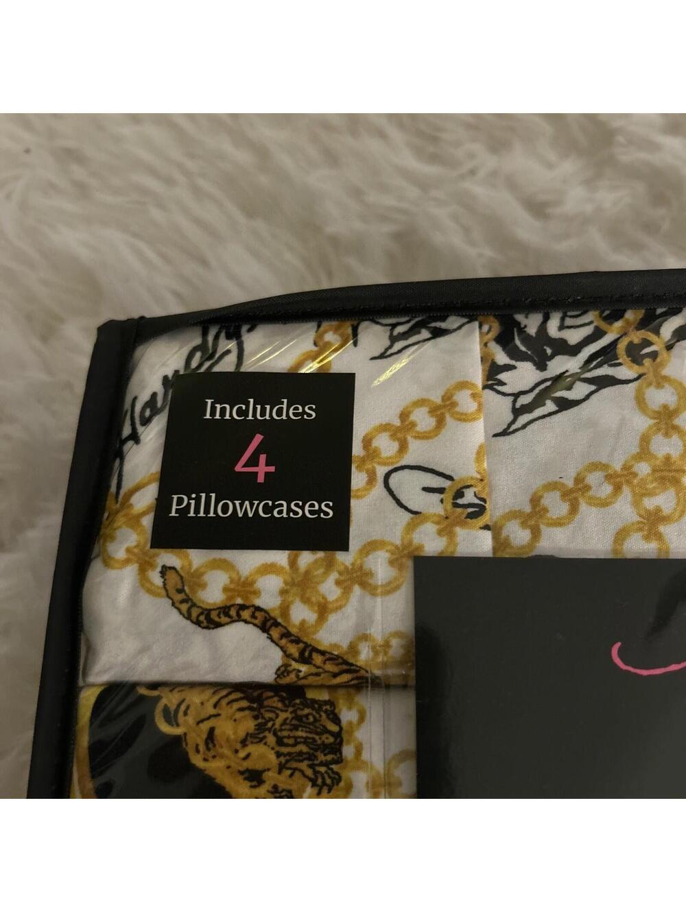 Ed Hardy White, black, Gold  Sheet Set QUEEN Tigers  Chains w/4 Pillowcases NEW! - Picture 3 of 9